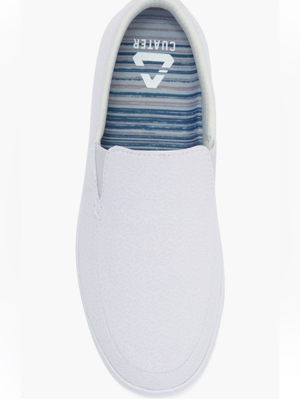 Travis Mathew White Slip-On Loafer with Blue Striped Insole